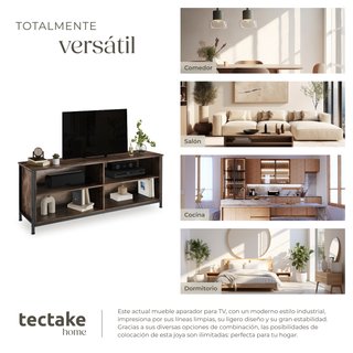 Mueble bajo estilo industrial para TV 147x41x60,5 cm madera oscura