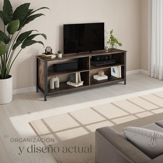 Mueble bajo estilo industrial para TV 147x41x60,5 cm madera oscura
