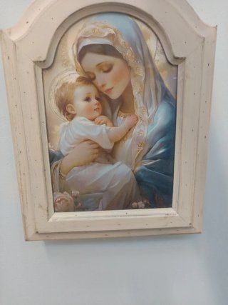Quadro Madonna con Bambino, cornice panna