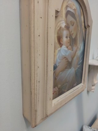 Quadro Madonna con Bambino, cornice panna