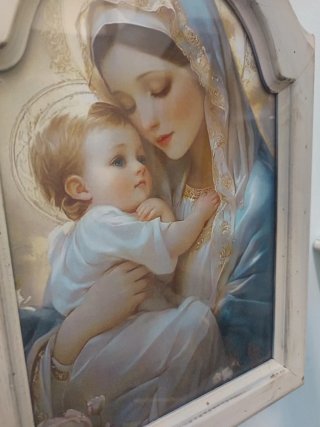 Quadro Madonna con Bambino, cornice panna