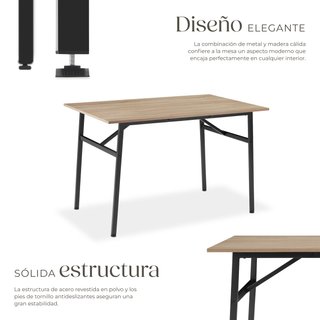 Mesa de comedor 120x75x76cm, madera industrial clara, roble Sonoma