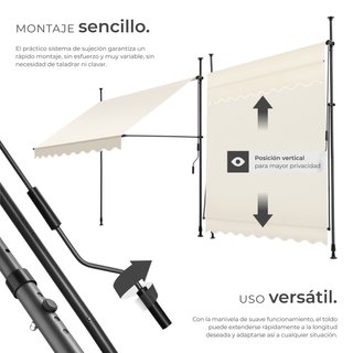 Toldo plegable para balcón con manivela 200x120x211-304 cm, beige