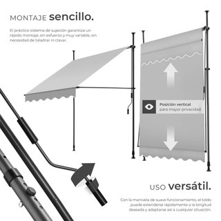 Toldo plegable para balcón con manivela 150x120x211-304 cm, gris claro