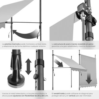 Toldo plegable para balcón con manivela 150x120x211-304 cm, gris claro