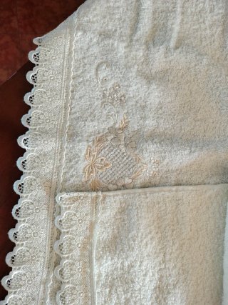 Coppie Asciugamani Spugna Beige/Bianco