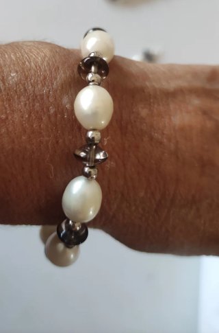 Pulsera Plata Perlas y Piedras Oscuras