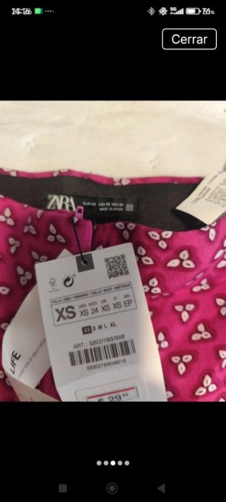 Pantalón Zara estampado rosa y blanco