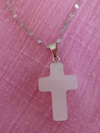 Cruz de Cuarzo Blanco y Cadena de acero