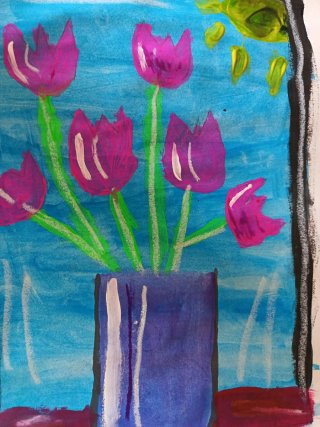 Cuadro de tempera y acuarela diseñado  niña 10 año