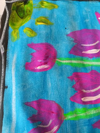 Cuadro de tempera y acuarela diseñado  niña 10 año