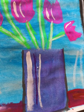 Cuadro de tempera y acuarela diseñado  niña 10 año