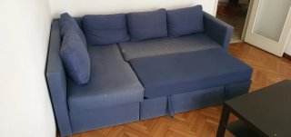 Divano letto angolare blu in tessuto