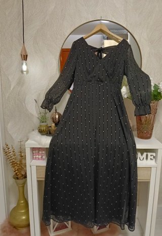 Vestido fiesta mujer negro plateado