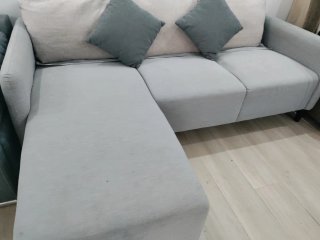 Sofá chaise longue tela gris y beige