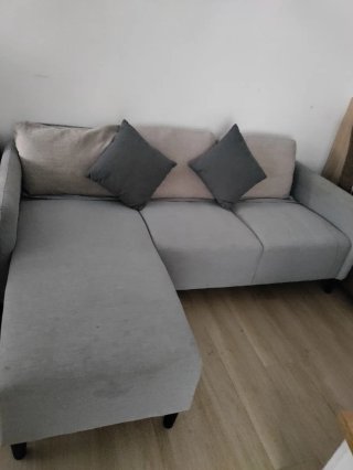 Sofá chaise longue tela gris y beige