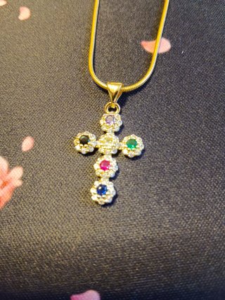 Collar Cruz Circonitas Multicolor Oro
