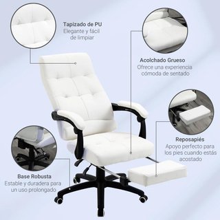 Silla Oficina Reclinable PU con Reposapiés Blanca