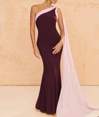 Vestido fiesta largo morado y rosa