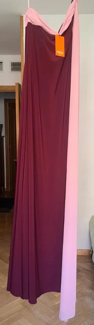 Vestido fiesta largo morado y rosa