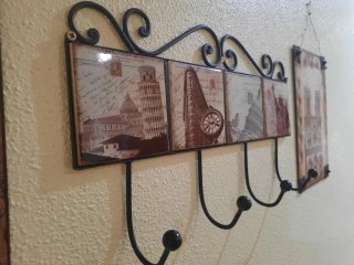 Conjunto recibidor vintage- perchero forja+ cuadro