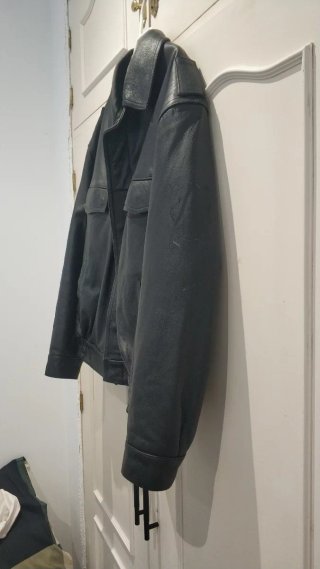 Chaqueta Bomber Cuero Negro Moto 1999