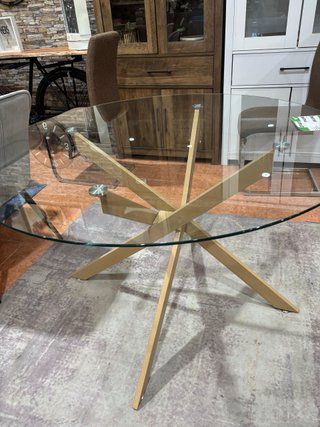 Mesa redonda cristal y madera