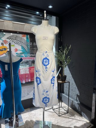 Falda Maxi Estampada Flores Azul Talla XXL