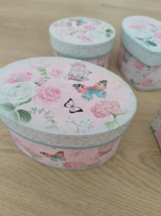 Set 4 Cajas Decorativas Flores y Mariposas