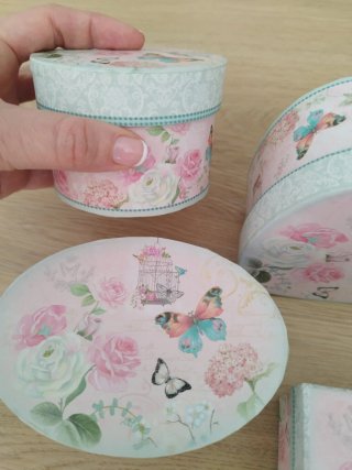 Set 4 Cajas Decorativas Flores y Mariposas