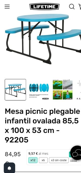 Mesa infantil plegable ovalada LIFETIME