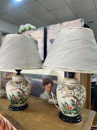 Coppia di lampade vintage in ceramica Stile Orientale