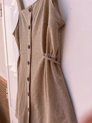 Vestido beige arena estilo lino | Ajustable | S
