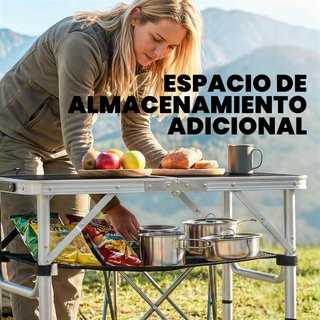 Mesa Camping Aluminio Ajustable con Red Negra