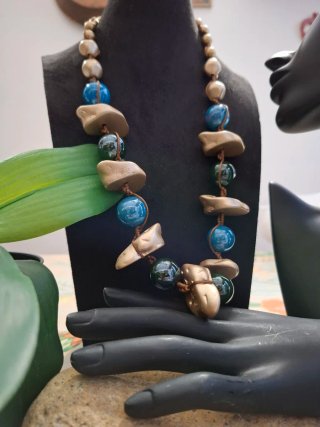 Collana statement donna blu e oro