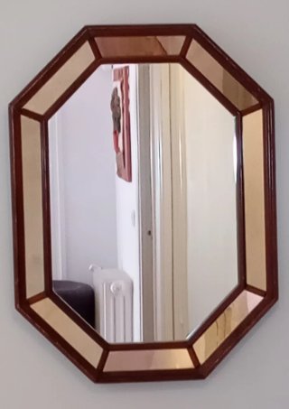 Espejo Octogonal Diseño Madera y Cristal