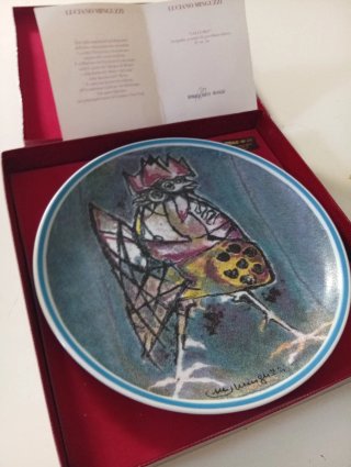 Piatto Porcellana Luciano Minguzzi Gallo Blu