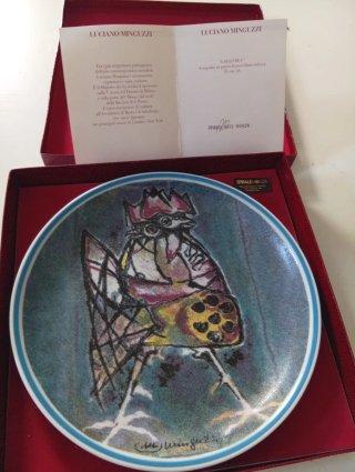 Piatto Porcellana Luciano Minguzzi Gallo Blu
