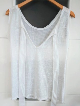 Talla 36 - Top Blanco con Lino y Lentejuelas