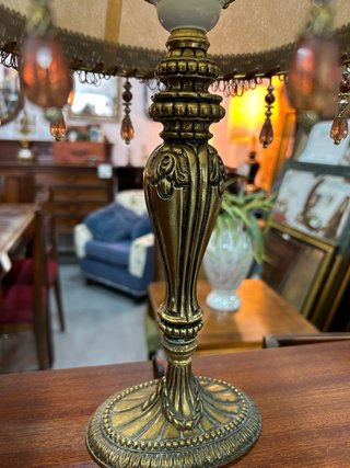 Lámpara Vintage Bronce Labrado Pantalla Artesanal