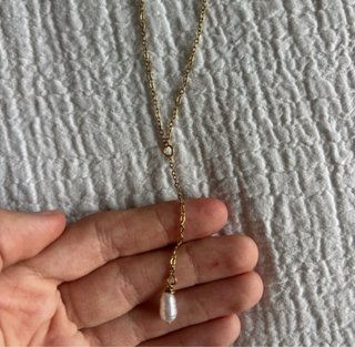Collar Cadena Perla Gota Oro