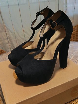 Zapatos Pazra plataforma tacón alto negro