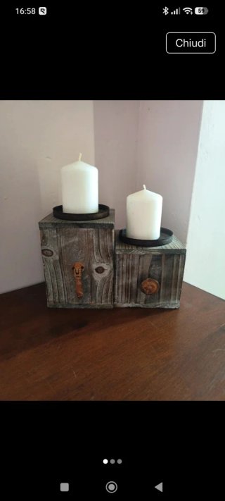 Portacandele in legno e metallo