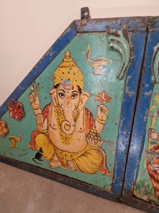 Cartel antiguo camión India Ganesha y Durga
