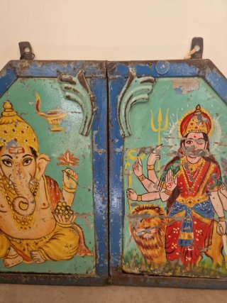 Cartel antiguo camión India Ganesha y Durga
