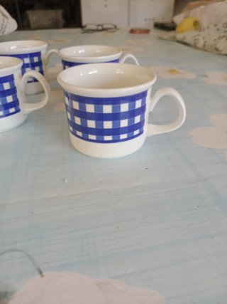 Tazas Porcelana Azul Vichy Pontesa x6
