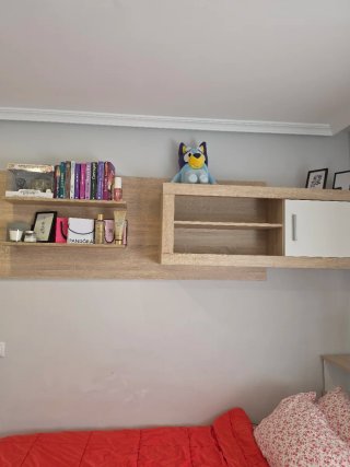 Cama juvenil con colchón y estantería