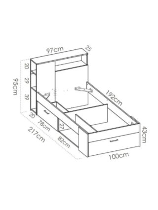Cama juvenil con colchón y estantería