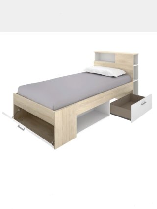 Cama juvenil con colchón y estantería