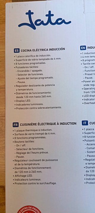 Placa Inducción Portátil Jata 2100W